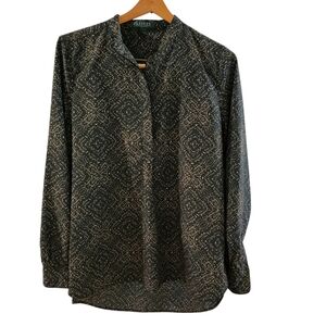 Lauren Ralph Lauren Long Sleeve Blouse Black Tan‎ Petite Large